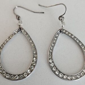 Elegant Silver/Rhinestone Teardrop Earrings